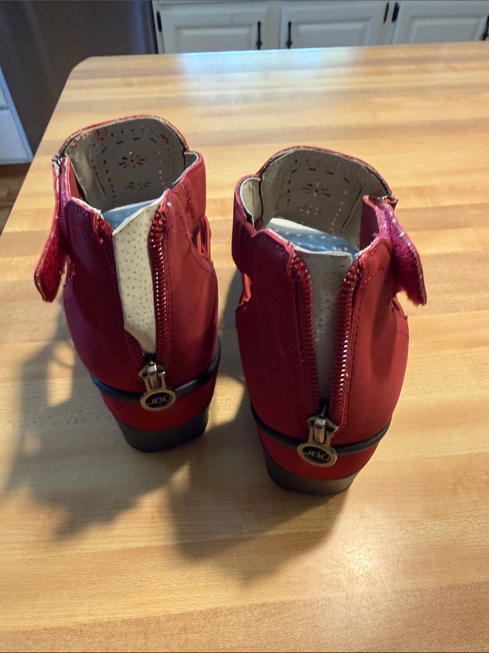 JBU Red Laser-Cut Peep-Toe Lace-Up Sandals - Picture 4 of 6
